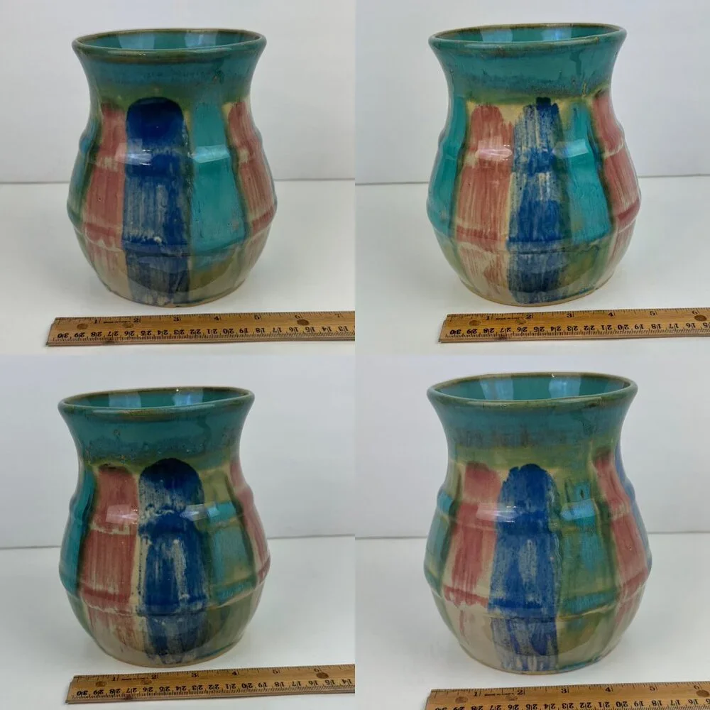 Vintage Hull Art Pottery Vase Planter Pot Abstract Colorful Blue Red Pink‎ Green